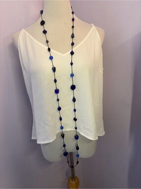 Vintage  Cobalt Blue Glass Bead Necklace with Knotted Cord
